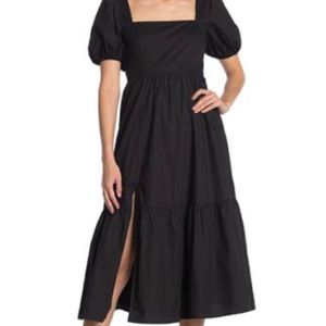 Poplin tiered maxi black dress